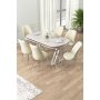HANAH HOME Set Trpezarijski sto i 6 stolica Lai White Chrome Cream - slika 1
