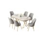 HANAH HOME Set Trpezarijski sto i 6 stolica Lai White Gold Grey - slika 2