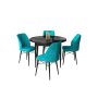 HANAH HOME Set Trpezarijski sto i 4 stolice Rox Black Marble Turquoise - slika 2