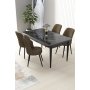 HANAH HOME Set Trpezarijski sto i 4 stolice Nil Black Marble Brown - slika 1