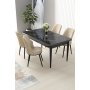 HANAH HOME Set Trpezarijski sto i 4 stolice Nil Black Marble Cream - slika 1