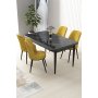HANAH HOME Set Trpezarijski sto i 4 stolice Nil Black Marble Mustard - slika 1