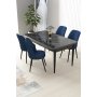 HANAH HOME Set Trpezarijski sto i 4 stolice Nil Black Marble Navy Blue - slika 1