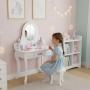 ECO TOYS Veliki drveni toaletni sto za decu sa ogledalom i roze dodacima, ECOTOYS - slika 1