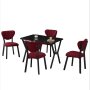 HANAH HOME Set Trpezarijski sto i 4 stolice Elma Burgundy Black - slika 4