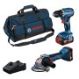 BOSCH plavi alat Set alata 18V GSR+GWS+2x4.0Ah+GAL+Mtorba - slika 1
