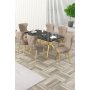 HANAH HOME Rasklopivi trpezarijski sto i stolice (7 delova) Esla Black Marble Gold Cappuccino - slika 1