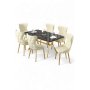 HANAH HOME Rasklopivi trpezarijski sto i stolice (7 delova) Esla Black Marble Gold Cream - slika 2