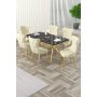 HANAH HOME Rasklopivi trpezarijski sto i stolice (7 delova) Esla Black Marble Gold Cream - slika 1