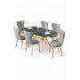 HANAH HOME Rasklopivi trpezarijski sto i stolice (7 delova) Esla Black Marble Gold Grey - slika 2