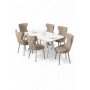 HANAH HOME Rasklopivi trpezarijski sto i stolice (7 delova) Esla White Marble Chrome Cappuccino - slika 1