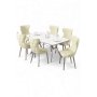 HANAH HOME Rasklopivi trpezarijski sto i stolice (7 delova) Esla White Marble Chrome Cream - slika 1