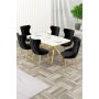 HANAH HOME Rasklopivi trpezarijski sto i stolice (7 delova) Esla White Marble Gold Black - slika 1