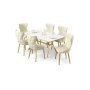HANAH HOME Rasklopivi trpezarijski sto i stolice (7 delova) Esla White Marble Gold Cream - slika 1
