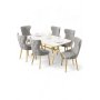 HANAH HOME Rasklopivi trpezarijski sto i stolice (7 delova) Esla White Marble Gold Grey - slika 1