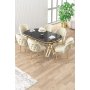 HANAH HOME Set trpezarijskog stola i stolica (7 delova) Zae Black Marble Gold Cream - slika 1
