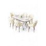 HANAH HOME Set trpezarijskog stola i stolica (7 delova) Zae White Marble Chrome Cream - slika 2
