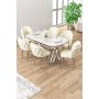HANAH HOME Set trpezarijskog stola i stolica (7 delova) Zae White Marble Chrome Cream - slika 1