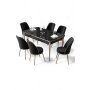 HANAH HOME Rasklopivi trpezarijski sto i stolice (7 delova) Nira Black Marble Chrome Black - slika 2