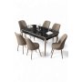 HANAH HOME Rasklopivi trpezarijski sto i stolice (7 delova) Nira Black Marble Chrome Cappuccino - slika 2