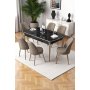 HANAH HOME Rasklopivi trpezarijski sto i stolice (7 delova) Nira Black Marble Chrome Cappuccino - slika 1