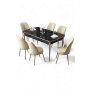 HANAH HOME Rasklopivi trpezarijski sto i stolice (7 delova) Nira Black Marble Chrome Cream - slika 2