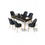 HANAH HOME Rasklopivi trpezarijski sto i stolice (7 delova) Nira Black Marble Gold Anthracite - slika 2
