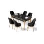 HANAH HOME Rasklopivi trpezarijski sto i stolice (7 delova) Nira Black Marble Gold Black - slika 2