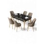 HANAH HOME Rasklopivi trpezarijski sto i stolice (7 delova) Nira Black Marble Gold Cappuccino - slika 2