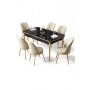 HANAH HOME Rasklopivi trpezarijski sto i stolice (7 delova) Nira Black Marble Gold Cream - slika 2