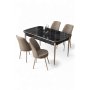 HANAH HOME Rasklopivi trpezarijski sto i stolice (5 delova) Nira Black Marble Chrome Cappuccino - slika 2