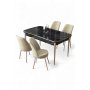 HANAH HOME Rasklopivi trpezarijski sto i stolice (5 delova) Nira Black Marble Chrome Cream - slika 2