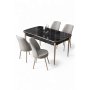 HANAH HOME Rasklopivi trpezarijski sto i stolice (5 delova) Nira Black Marble Chrome Grey - slika 2