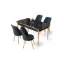 HANAH HOME Rasklopivi trpezarijski sto i stolice (5 delova) Nira Black Marble Gold Anthracite - slika 2