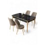 HANAH HOME Rasklopivi trpezarijski sto i stolice (5 delova) Nira Black Marble Gold Cappuccino - slika 2