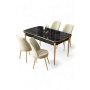 HANAH HOME Rasklopivi trpezarijski sto i stolice (5 delova) Nira Black Marble Gold Cream - slika 2