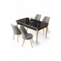 HANAH HOME Rasklopivi trpezarijski sto i stolice (5 delova) Nira Black Marble Gold Grey - slika 2
