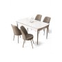 HANAH HOME Rasklopivi trpezarijski sto i stolice (5 delova) Nira White Chrome Cappuccino - slika 1