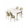 HANAH HOME Rasklopivi trpezarijski sto i stolice (5 delova) Nira White Gold Cream - slika 1