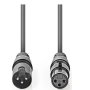 NEDIS COTG15010GY100, Balansirani audio kabl, XLR 3-pinski muški, XLR 3-pinski ženski, Niklovani, 10,0 m, - slika 1