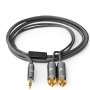NEDIS CATB22200GY20, Stereo audio kabl, 3,5 mm muški, 2x RCA muški, Pozlaceni, 2,00 m, Okrugli, Sivi - slika 1