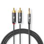 NEDIS CATB22200GY50, Stereo audio kabl, 3,5 mm muški, 2x RCA muški, Pozlaceni, 5,00 m, Okrugli, Sivo-metal - slika 2