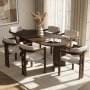 HANAH HOME Set Trpezarijski sto i 6 stolica Meridia 6 Milano Walnut Dark Walnut White - slika 1